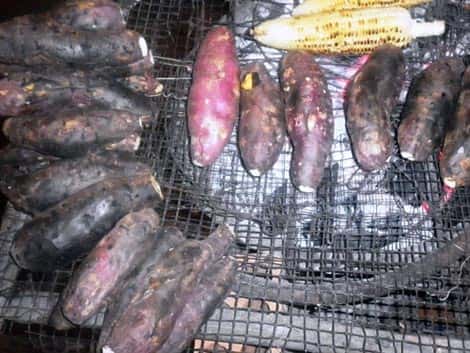 grilled potatoes and sweet corn